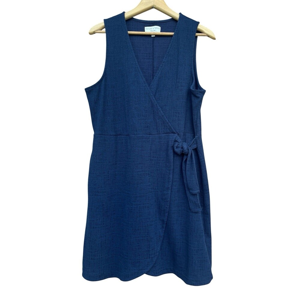 Madewell Texture & Thread Navy Womenโs Crosshatch Side-Tie Dress Size Large